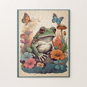 Cottagecore Frog Puzzle - Whimsical Vintage Jigsaw