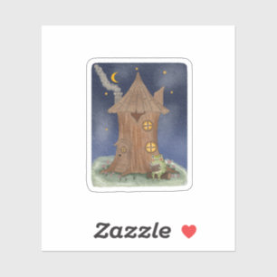 Cottagecore Frog Reading in Whimsical Tree House