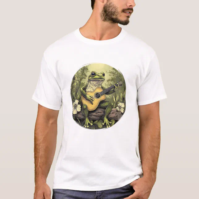 Frog Sticker Chart Cottagecore Frog With Acoustic Guitar Lover Women T-Shirt | Zazzle