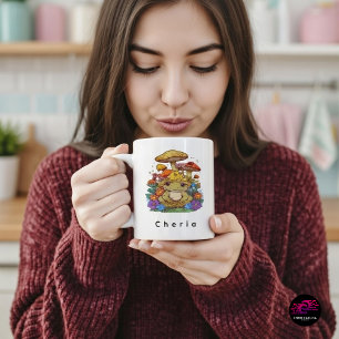 Cottagecore Frog with Flowers and Mushrooms Coffee Mug
