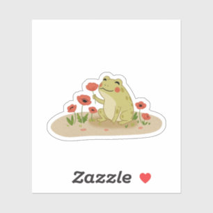 Cottagecore Frog with Poppies