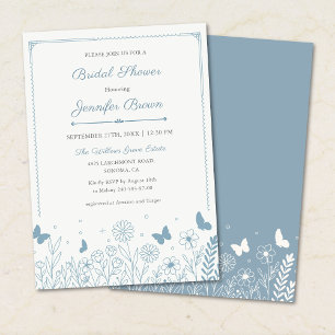 Cottagecore Garden Dusty Blue Floral Bridal Shower Invitation