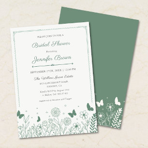Cottagecore Garden Sage Green Floral Bridal Shower Invitation