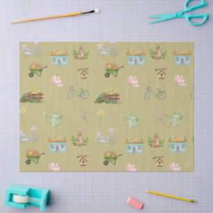 Cottagecore Garden Watercolor Collage with Bicycle Tissue Paper