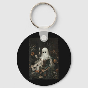 Cottagecore Ghost Reading Book Floral Halloween Key Ring