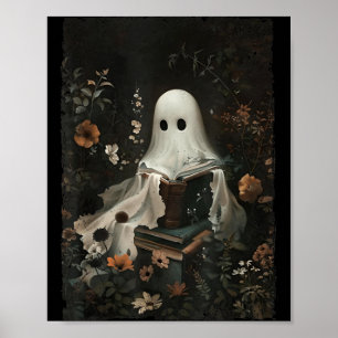 Cottagecore Ghost Reading Book Floral Halloween Poster