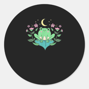 Cottagecore Goblincore Moon Flowers Forest Frog Mu Classic Round Sticker