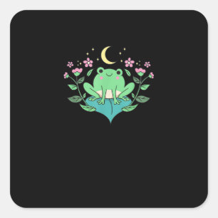 Cottagecore Goblincore Moon Flowers Forest Frog Mu Square Sticker