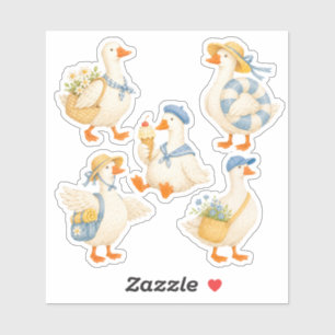 Cottagecore Goose Summer Vacation Watercolor Illus