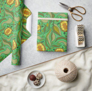 Cottagecore Green Seamless Pattern Tortoises Wrapping Paper