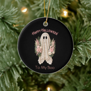 Cottagecore Happy Halloween Ghost Ceramic Ornament