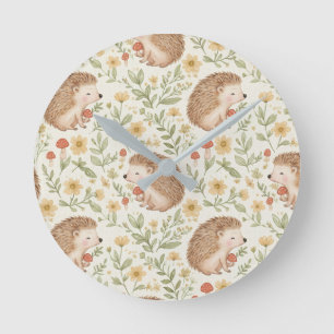 Cottagecore Hedgehog Round Clock
