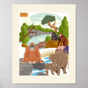 Cottagecore Jungle Animals Nursery Poster - Cream