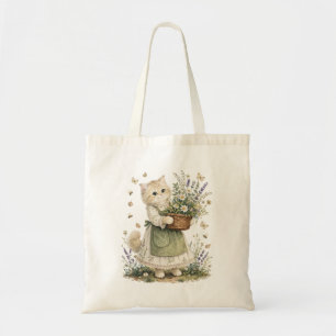 Cottagecore Kitten Wildflower Basket Art Tote Bag