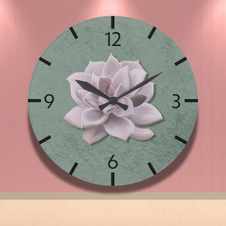 Cottagecore Lavender Echeveria Hand-Drawn Large Clock