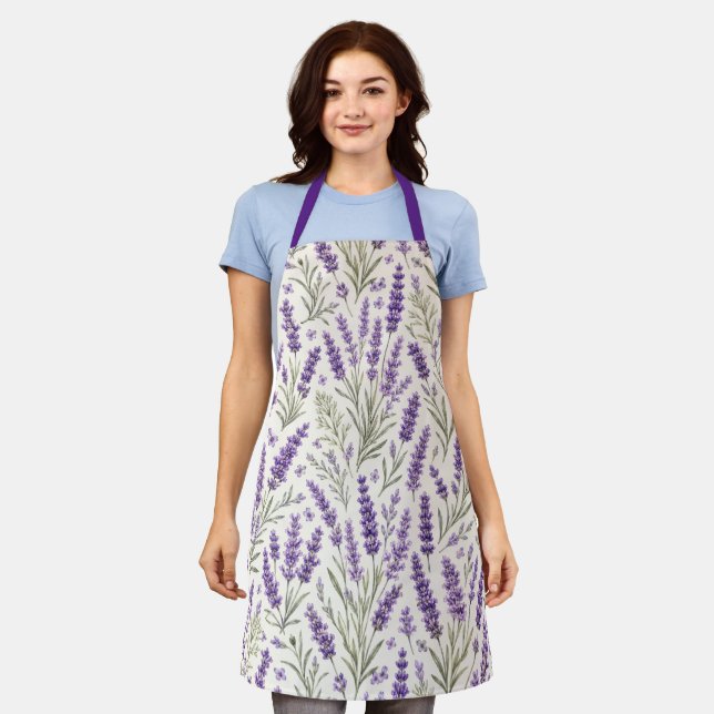 Cottagecore Lavender Sprig Botanical Apron (Worn)