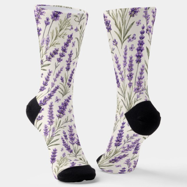 Cottagecore Lavender Sprig Botanical Socks (Angled)