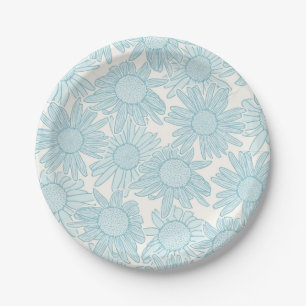Cottagecore Light Blue Daisy Flowers Paper Plate