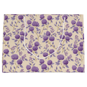 Cottagecore Lilac Flower Cream Floral Pattern Large Gift Bag