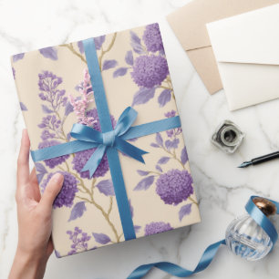 Cottagecore Lilac Flower Cream Floral Pattern Wrapping Paper