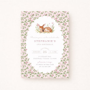 Cottagecore Little Fawn Woodland Birthday Announcement