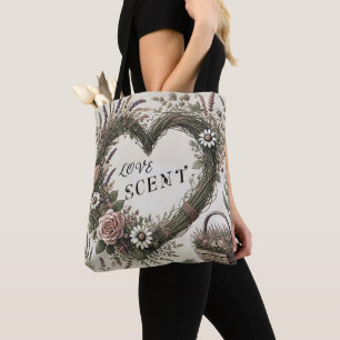 Cottagecore “Love Scent” Floral Heart Tote Bag