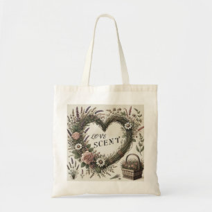 Cottagecore “Love Scent” Floral Heart Tote Bag