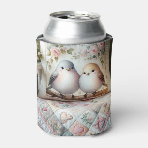 Cottagecore Lovebird Floral Quilt Scene Can Cooler