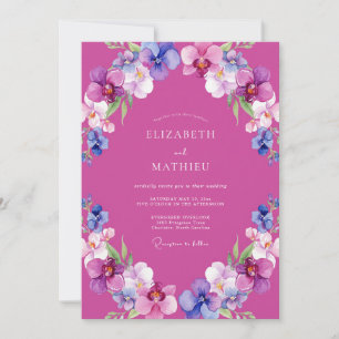 Cottagecore Magenta Orchid Painted Wedding Invitation