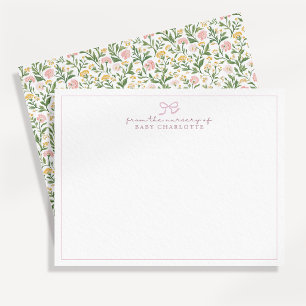 Cottagecore Meadow Floral Pink Bow Nursery Card