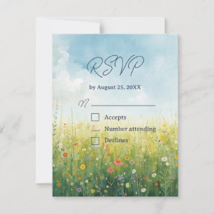 Cottagecore Meadow Floral QR Code Wedding RSVP Card