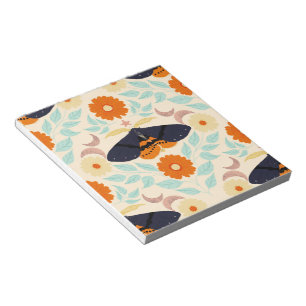 Cottagecore Moth Pattern Art   Retro Floral Design Notepad