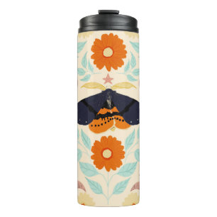 Cottagecore Moth Pattern Art Retro Floral Design Thermal Tumbler