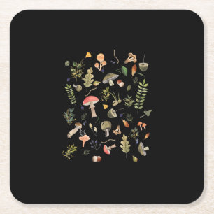Cottagecore Mushroom Aesthetic Academia Goblincore Square Paper Coaster