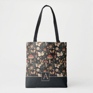 Cottagecore Mushroom and Flowers with Name Tote Bag