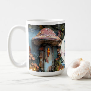 Cottagecore Mushroom Blue Book Fairy Lights Coffee Mug