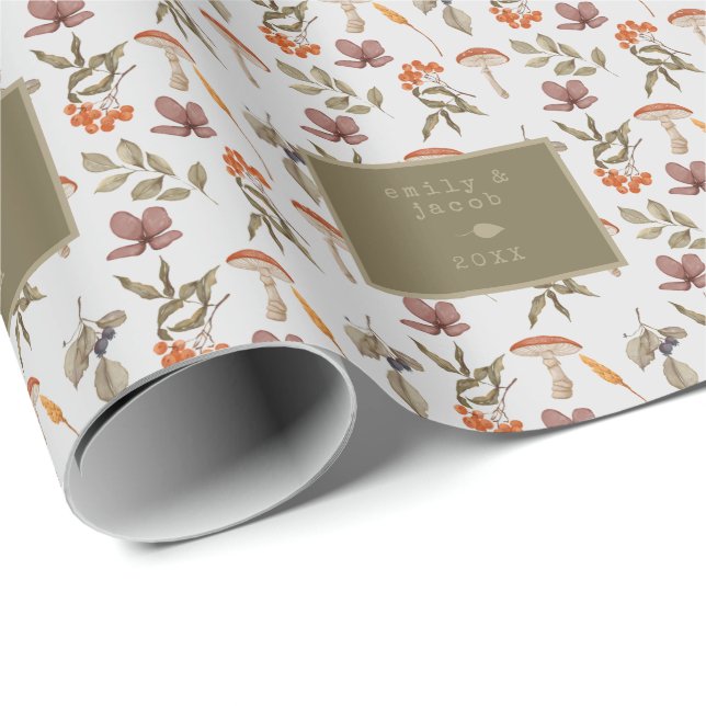 Cottagecore Mushroom Botanical Woodsy Christmas Wrapping Paper (Roll Corner)