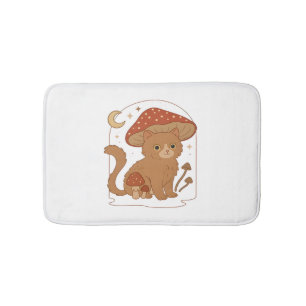 Cottagecore Mushroom Cat with Hat – Cute Vintage G Bath Mat