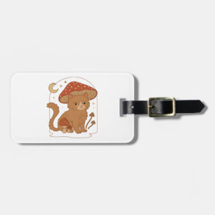 Cottagecore Mushroom Cat with Hat � Cute Vintage G Luggage Tag