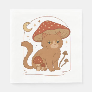 Cottagecore Mushroom Cat with Hat – Cute Vintage G Napkin
