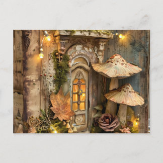 Cottagecore Mushroom Gold and Tan Postcard