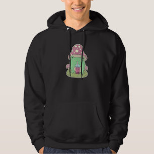 Cottagecore Mushroom Hat Frog Drinking Boba Tea Cu Hoodie