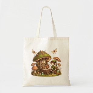 “Cottagecore Mushroom House & Cute Forest Goblin Tote Bag
