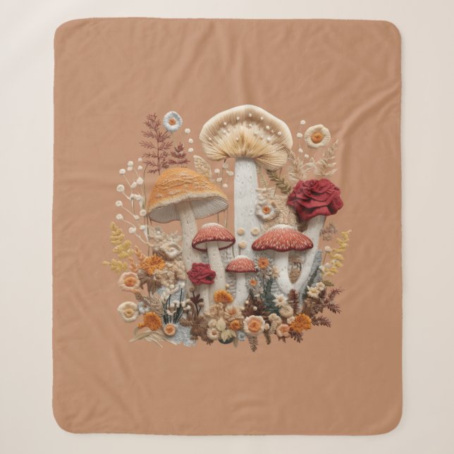 Cottagecore Mushroom  Sherpa Blanket (Front)