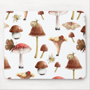 Cottagecore Mushrooms and Insects Forest Woodland  Mouse Pad