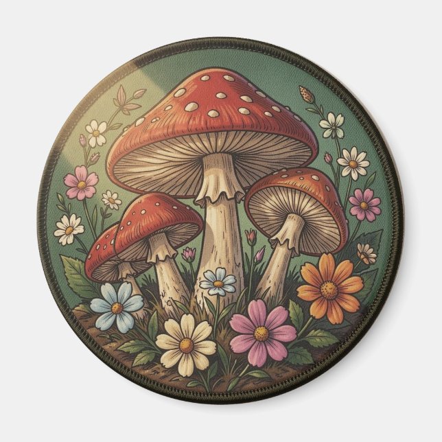 Cottagecore Mushrooms and Wildflowers Magnet (Front)