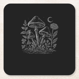 Cottagecore Mushrooms Fungi Goblincore Aesthetic Square Paper Coaster