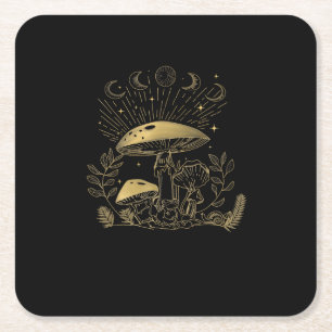 Cottagecore Mushrooms Fungi Goblincore Aesthetic Square Paper Coaster