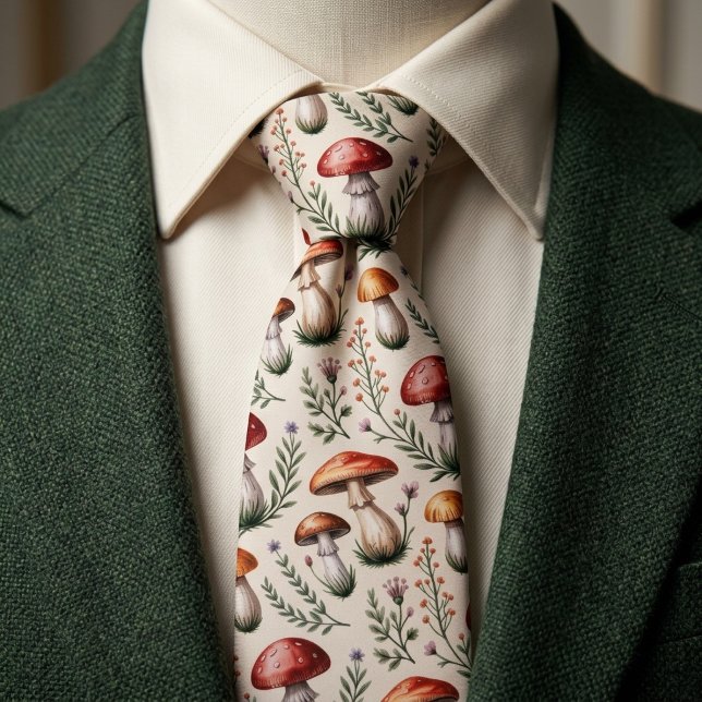 Cottagecore Mushrooms Pattern Tie (Creator Uploaded)