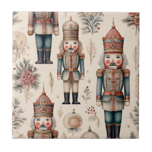 Cottagecore Nutcracker Sage Mauve Gold Holiday Ceramic Tile